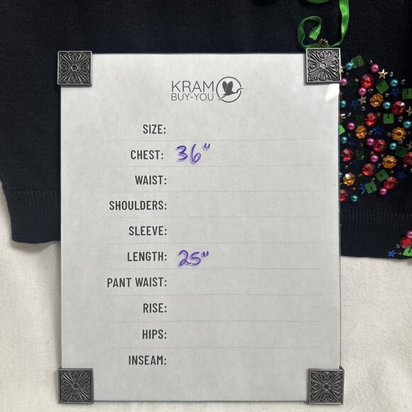 Vtg Christmas Sweater Ornaments Beaded Sequins Ribbon Black White S/M Holiday - Picture 12 of 14